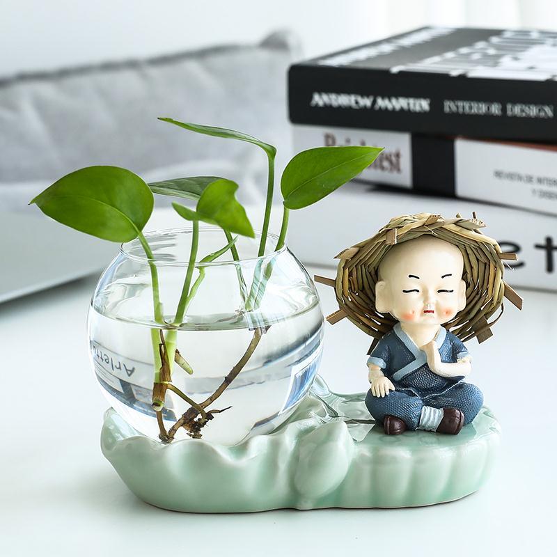 绿萝水培花瓶水养植物器皿客厅插花装饰品办公室玄关桌面和尚摆件