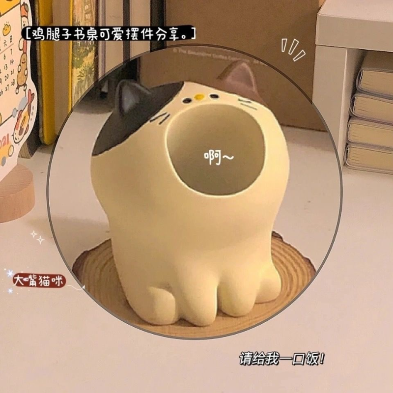 干饭人笔筒可爱韩版学生少女心桌面文具摆件简约现代创意卡通柴犬猫咪动物张嘴斜插式网红高颜值书桌装饰礼品