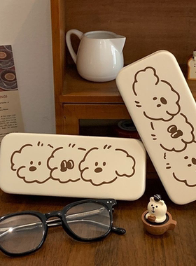 便携可爱三只小狗高颜值眼镜盒防压随身携带近视镜收纳盒子超萌