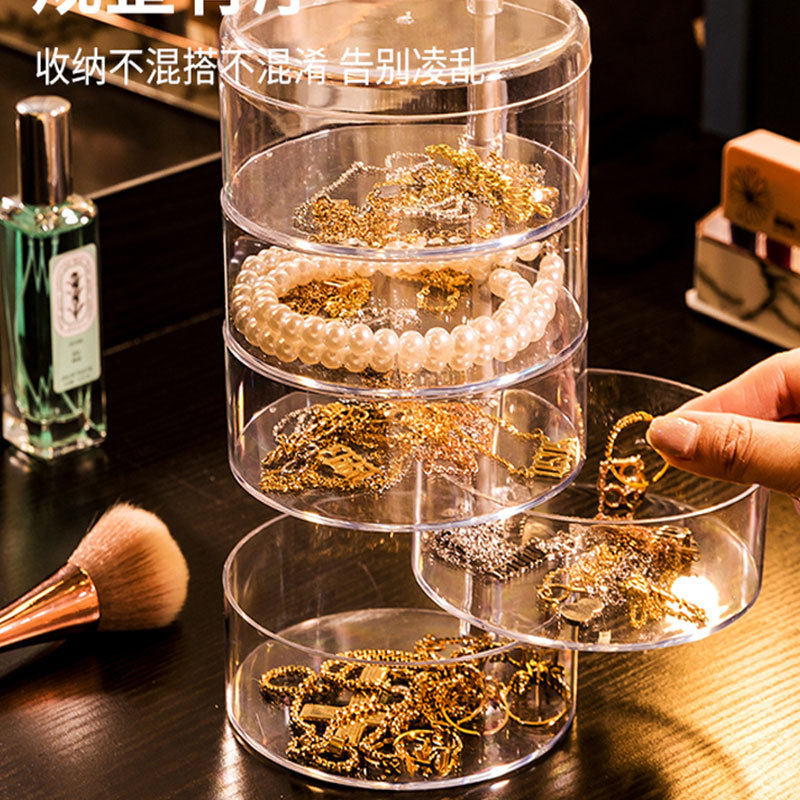 多层旋转饰品收纳盒耳环耳钉儿童头绳小发卡发饰整理盒首饰盒子
