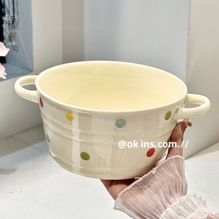奶油少女釉下彩高颜值双耳汤碗陶瓷家用陶瓷餐具盘子饭碗泡面套装