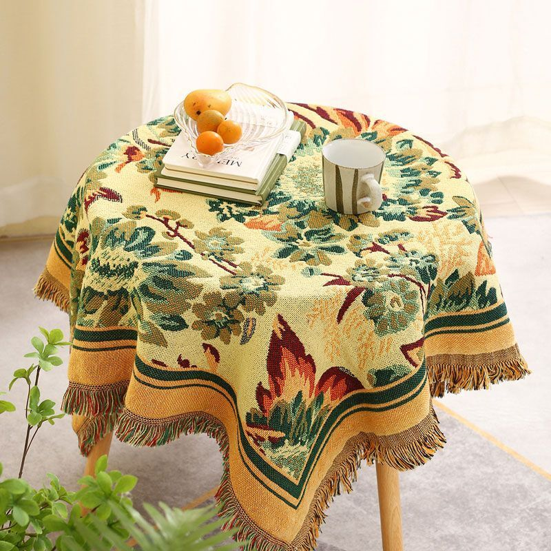 美式复古加厚盖巾风圆桌盖布长方形餐桌布藤椅单人沙发套罩布