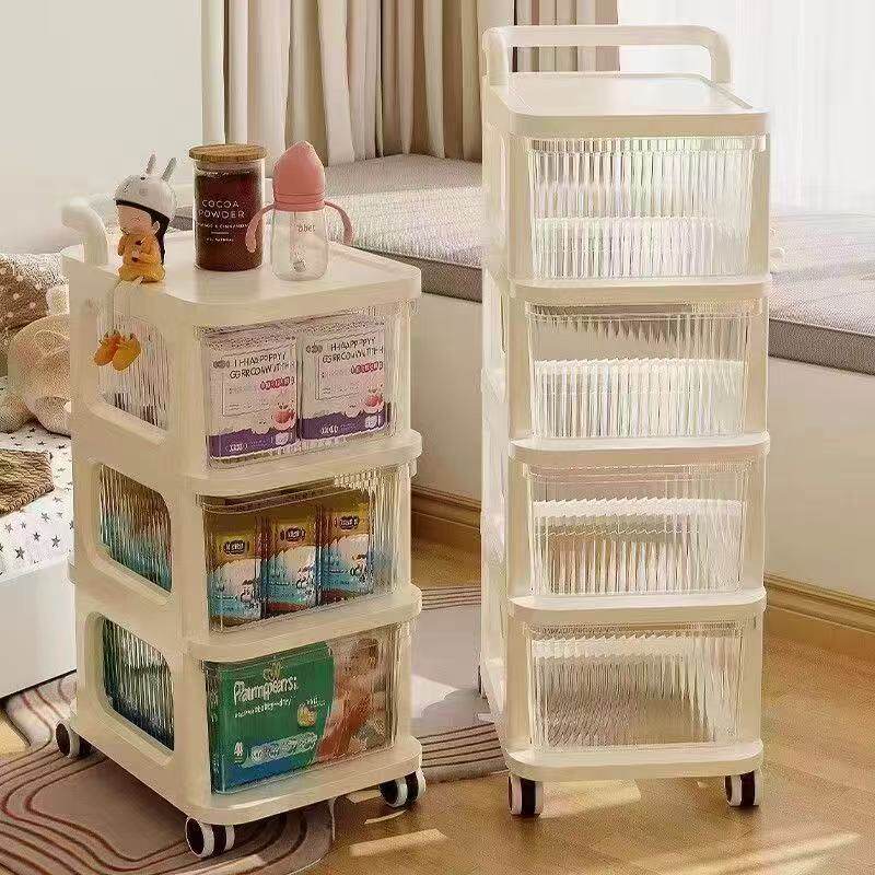 小推车置物架简易零食婴儿用品储物架可移动多层落地抽屉式收纳柜