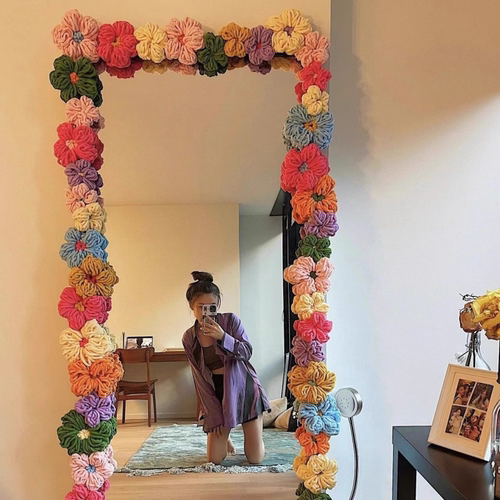 diy泡芙花镜子改造材料包边全身镜泡芙花彩色手工落地镜边框装饰