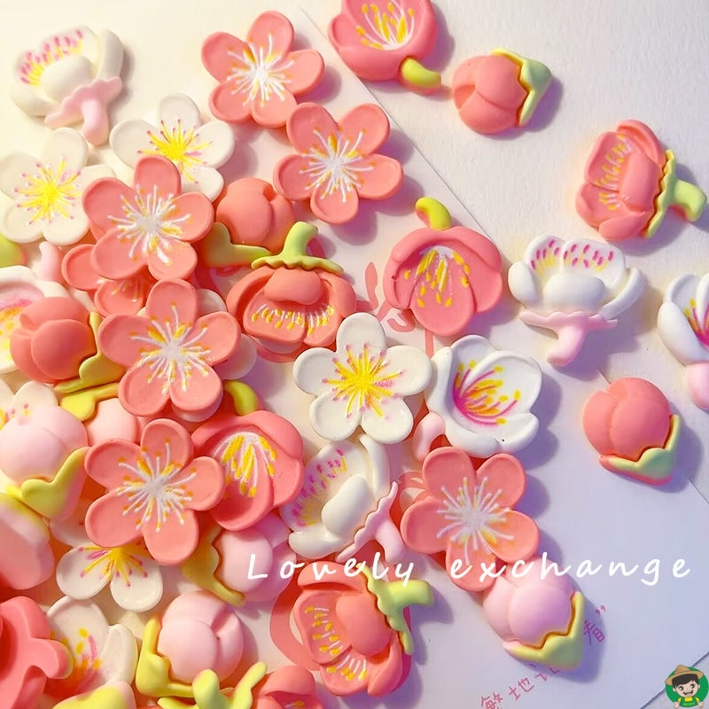 新款夏日桃花系列DIY奶油胶自制发卡相框手机壳水杯可爱手工配件