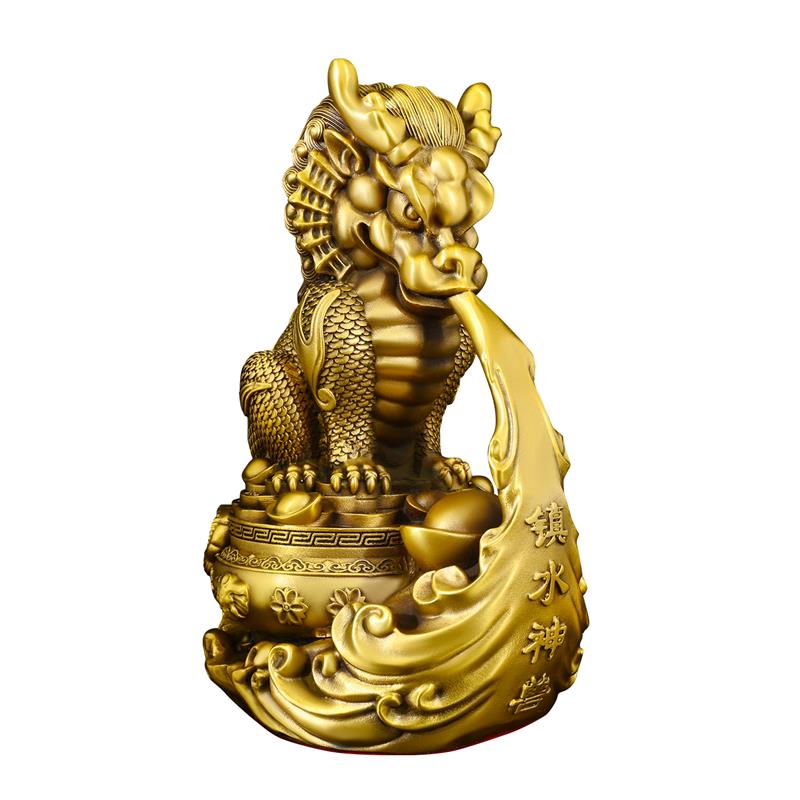纯黄铜镇水神兽仿古吸水麒麟八卦摆件家宅安宁招财庭院办公室客厅