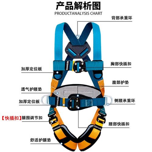 全身5五点式安全带高空作业安全绳双钩防坠落保险带套装国标快插