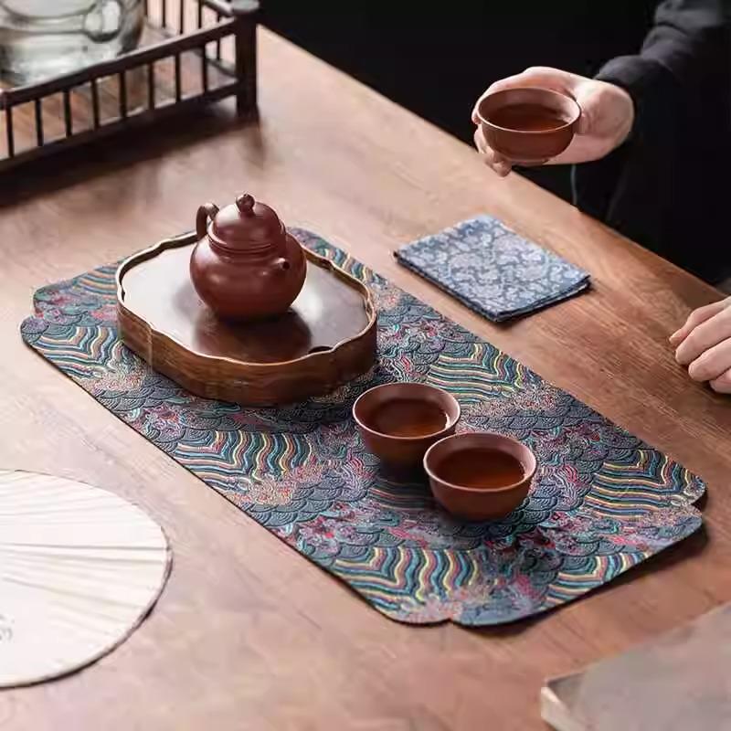 茶席双面茶具吸水中式茶巾防水茶桌干泡茶垫桌垫垫子布艺杯垫茶台