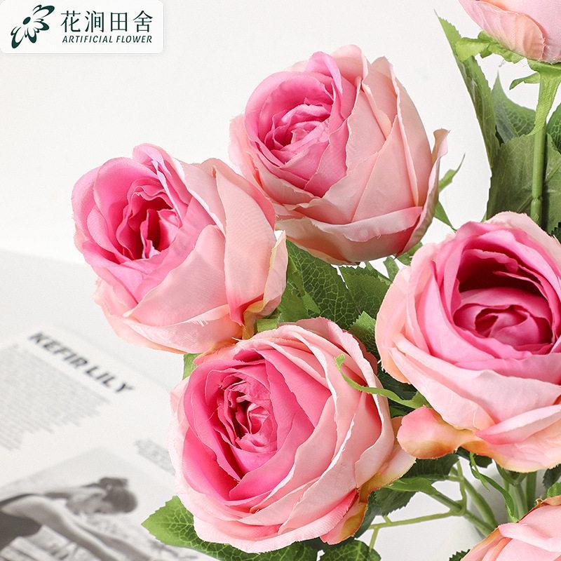 仿真7头大玫瑰花束婚庆把束玫瑰花花墙壁装饰花艺家居橱窗摆件