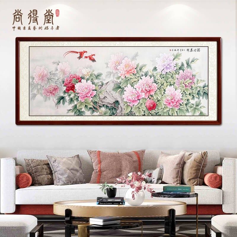 手绘国画花开富贵工笔画花鸟装饰画牡丹花客厅壁画沙发背景墙挂画