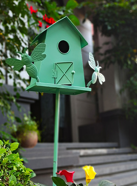 美式乡村花园摆件铁艺鸟屋装饰花插地插庭院复古装饰园艺杂货花盆