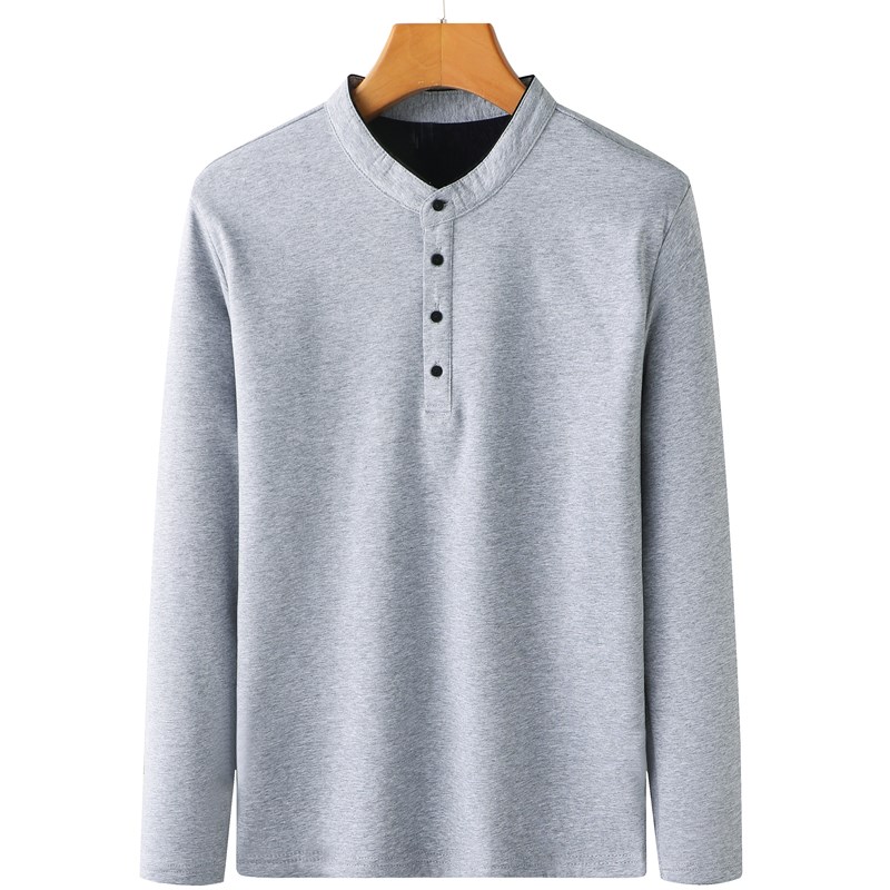 爸爸长袖t恤秋装立领中年男士上衣中老年人男装打底衫春秋季衣服