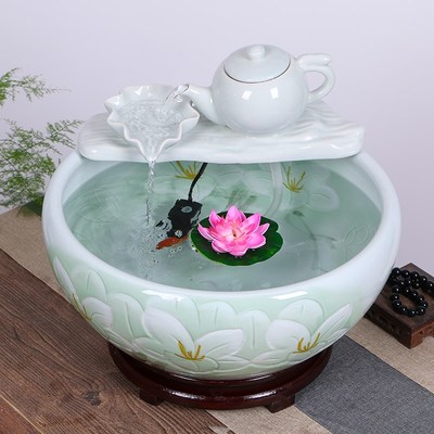 景德镇陶瓷鱼缸家用流水喷泉特大号乌龟养鱼盆锦鲤金鱼缸客厅造景