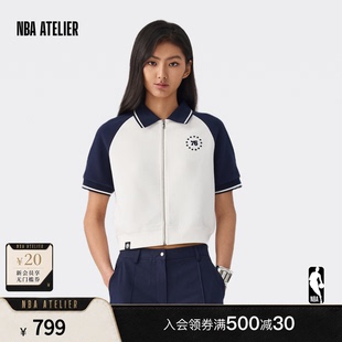 NBA ATELIER费城76人队积雪白色日常休闲女款短袖全拉链PoloT恤