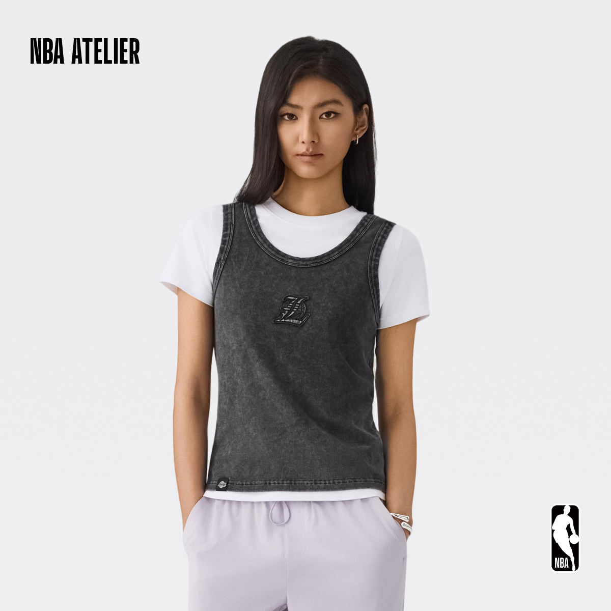 NBA ATELIER洛杉矶湖人队积雪白色Regular常规女款两件套T恤