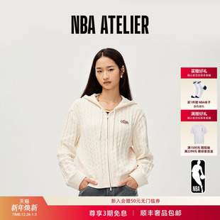 连帽开衫 25秋冬新款 女时尚 ATELIER公牛队宽松绞花针织衫 外套 NBA