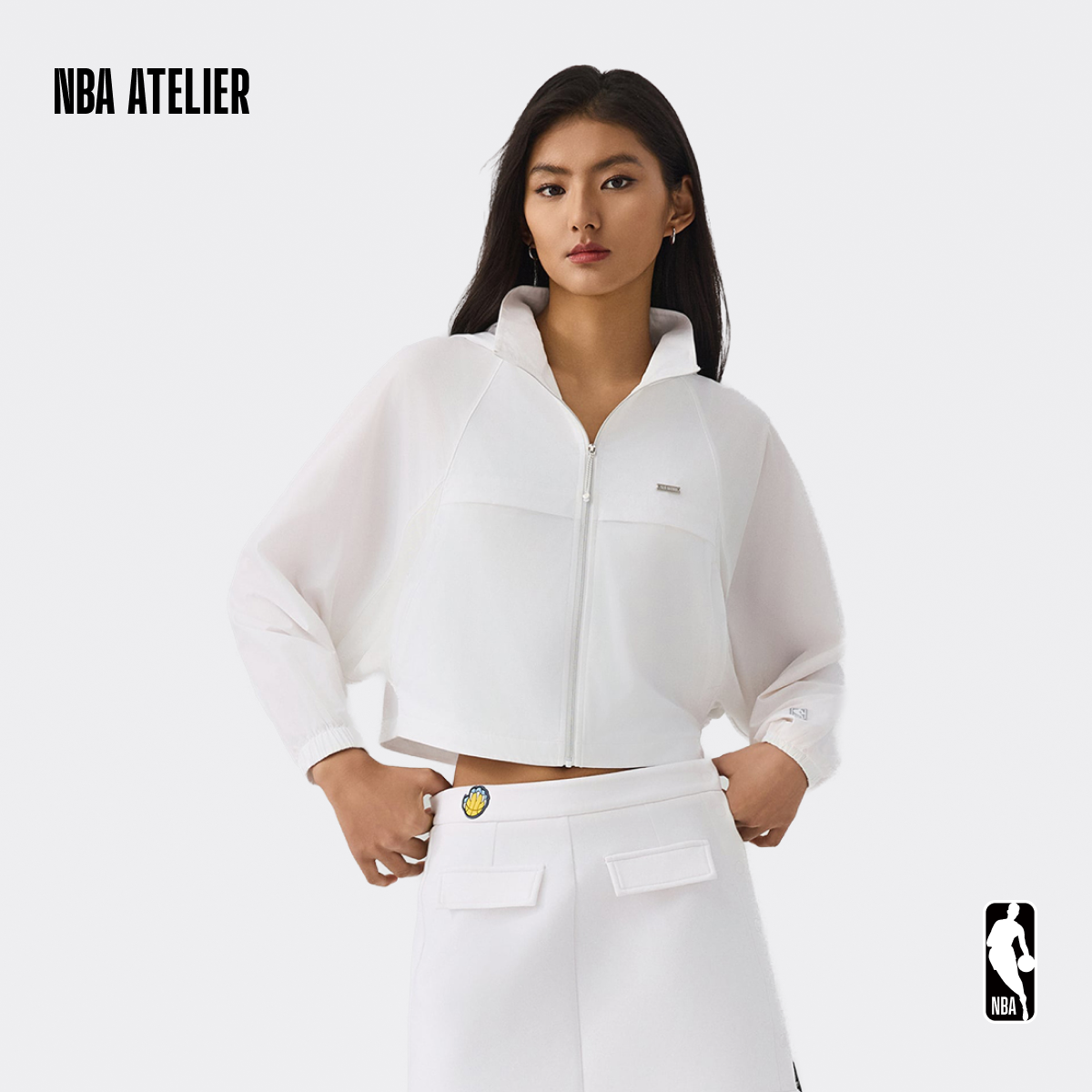 NBA ATELIER宽松女款带帽防晒夹克短款休闲连帽外套