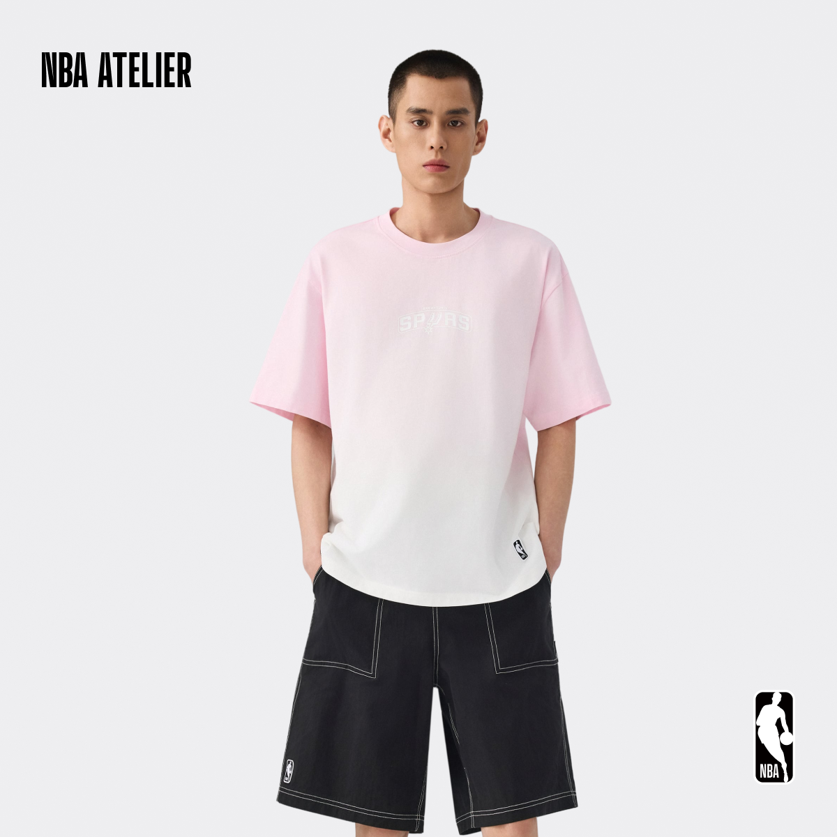 NBA ATELIER 圣安东尼奥马刺队珊瑚腮粉色男款US微阔渐变T恤短袖