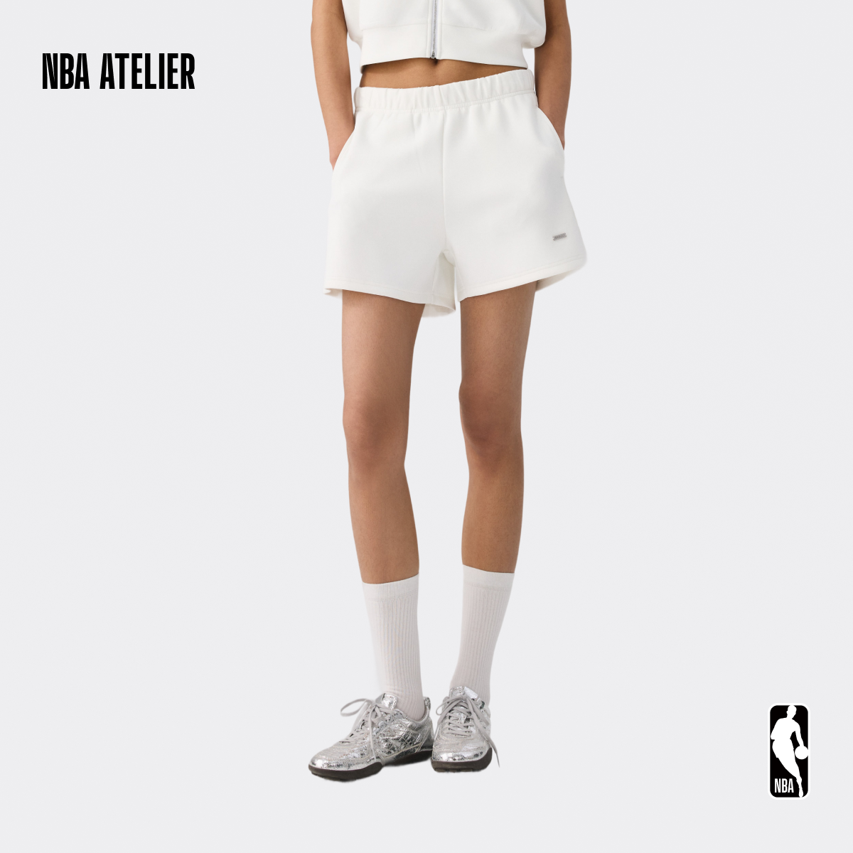 NBA ATELIER马刺队女款休闲百搭简约通勤运动裤夏季透气白色短裤