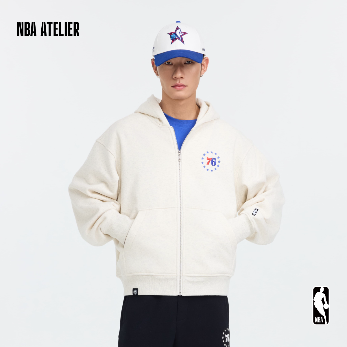 NBA ATELIER费城76人队抓绒毛圈连帽拉链卫衣男女同款