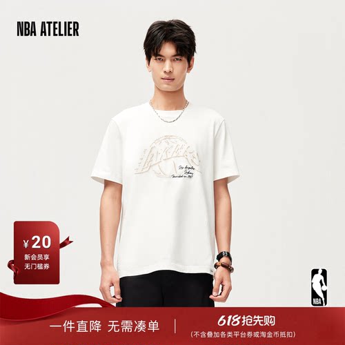 湖人队经典LOGO圆领短袖t恤男士