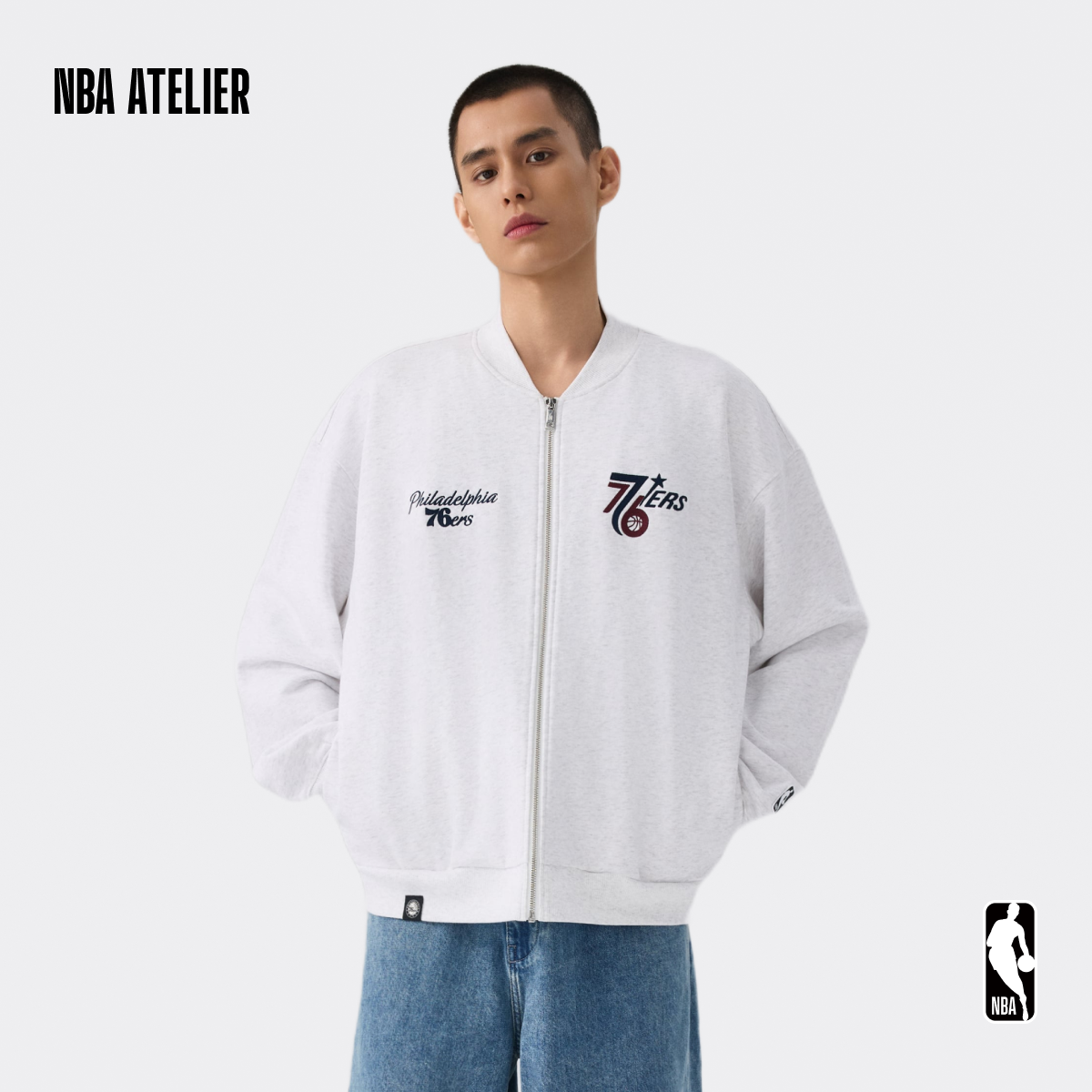 NBA ATELIER费城76人队宽松男款全拉链卫衣春夏休闲棒球领外套