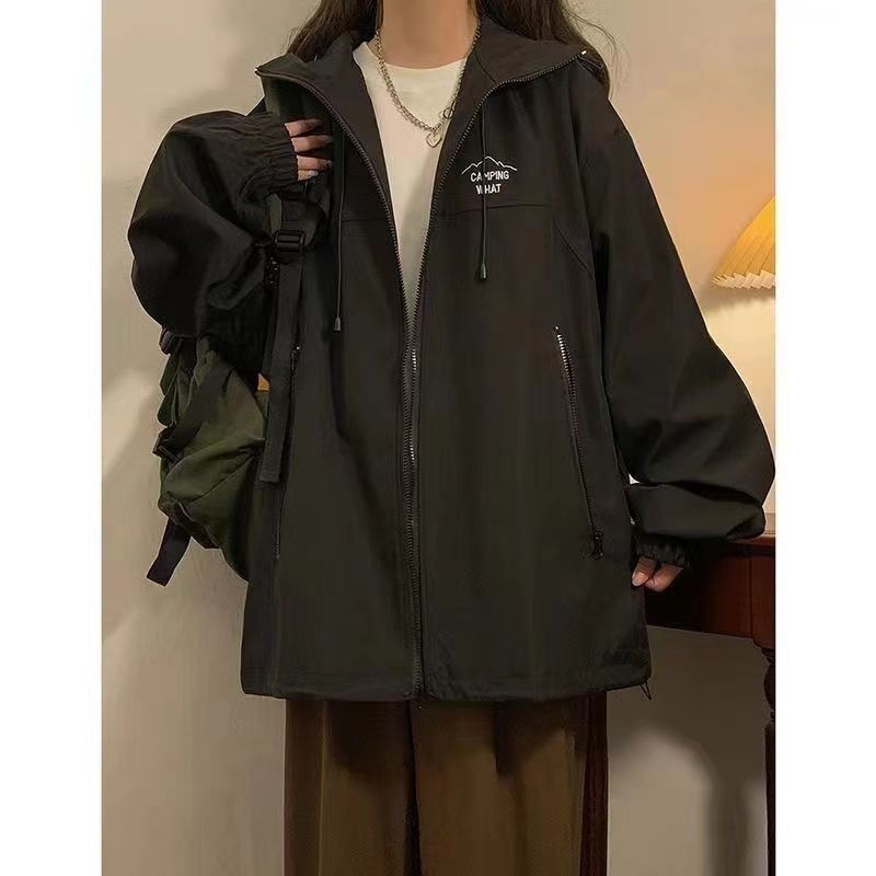 黑色冲锋衣外套女春夏款宽松休闲百搭薄款防风运动学生工装夹克潮