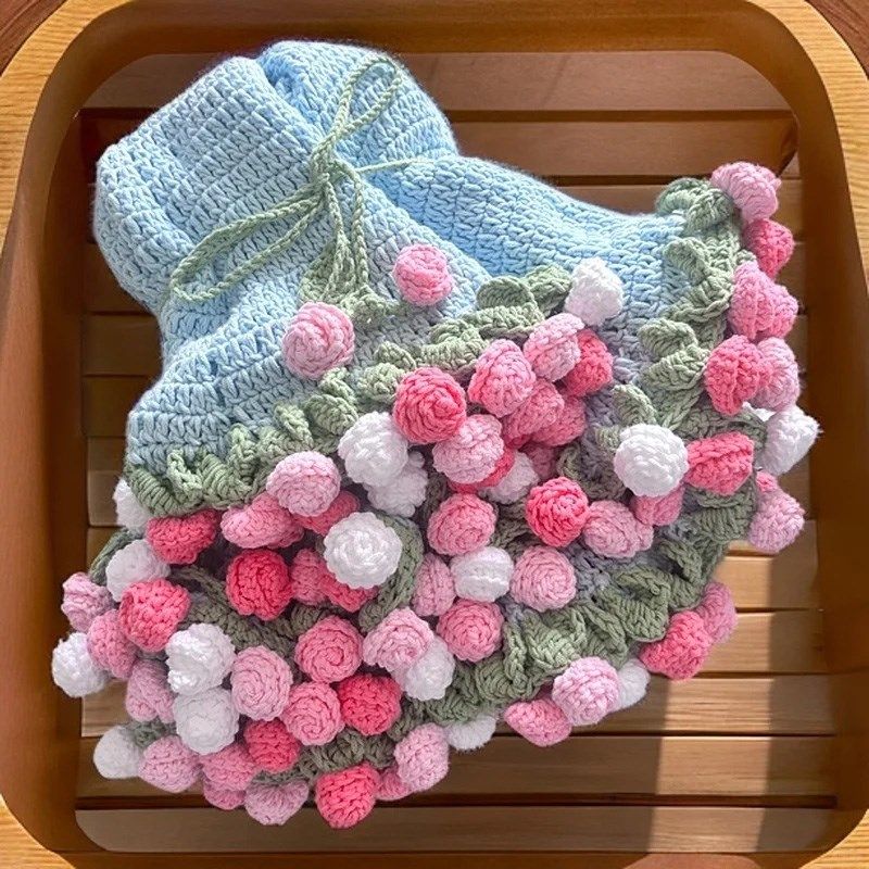 玫瑰花束毯子毛线手工编织钩针diy材料包雪妃尔针织礼物打发时间