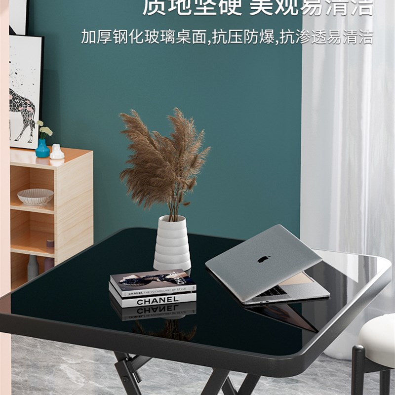 钢化玻璃可折叠方桌家用折叠桌阳台室外洽谈小桌子正方形简易餐桌