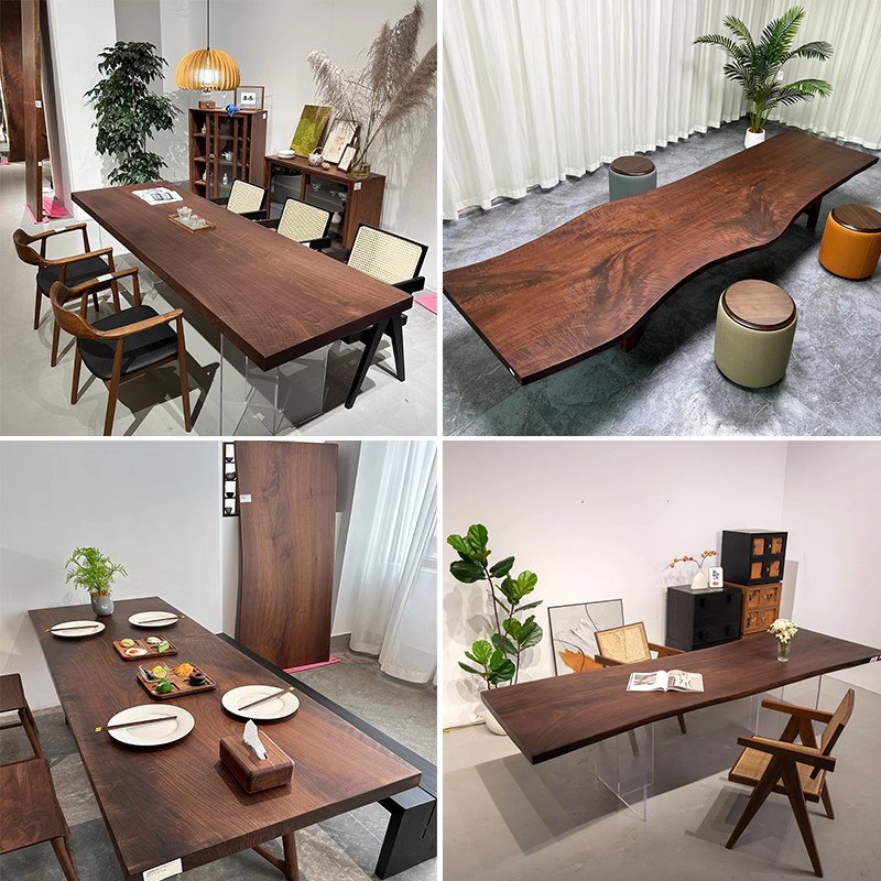 北美黑胡桃木大板茶桌原实木书桌办公桌书房工作台长桌家用餐桌子