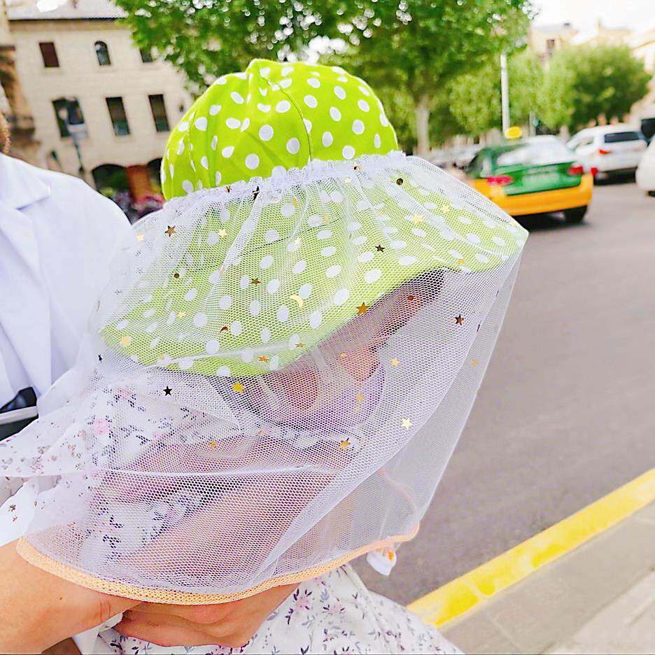 宝宝防柳絮帽婴儿帽纱户外防虫防蚊帽子儿童夏季带面纱网纱遮脸帽