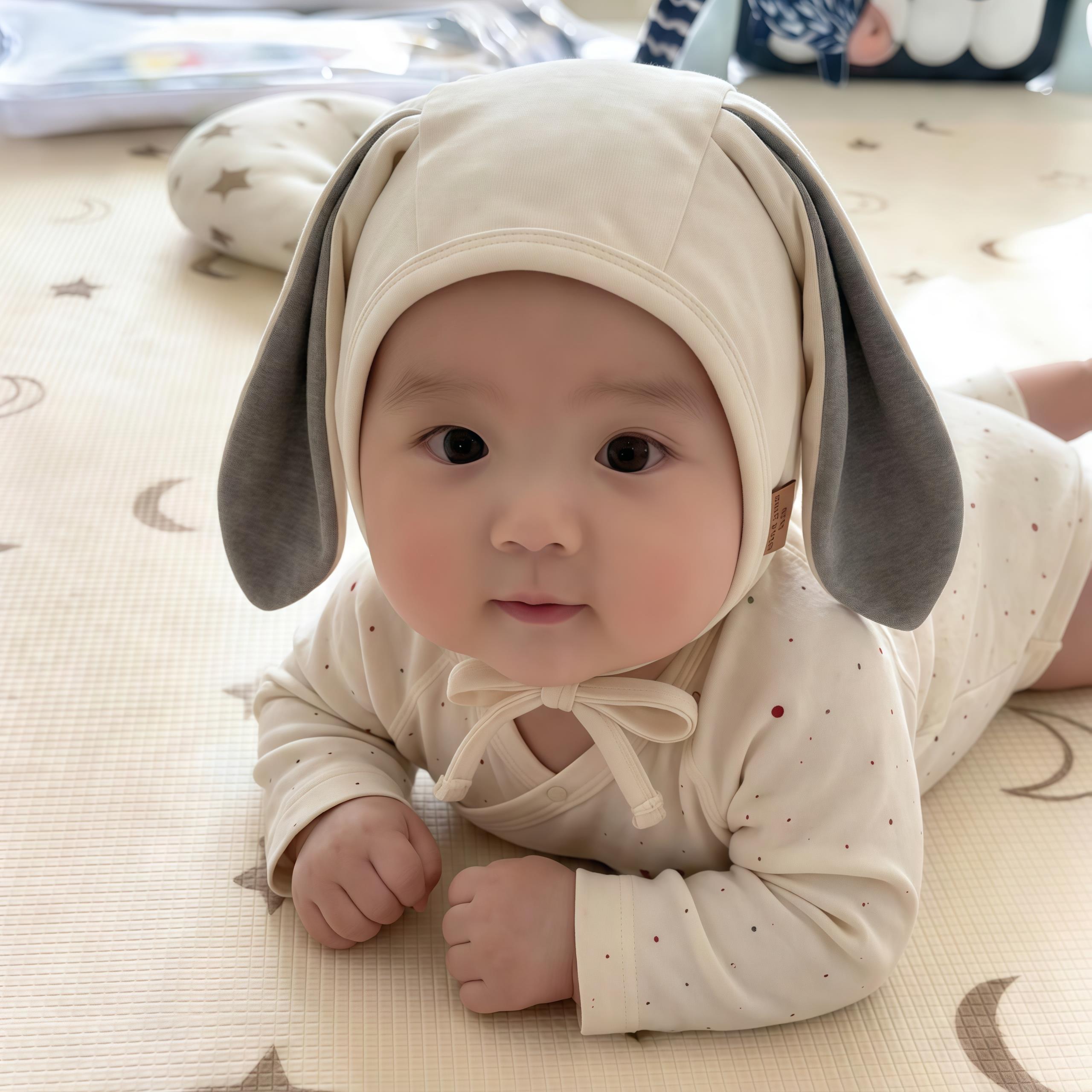 婴儿帽子可爱兔耳套头男女