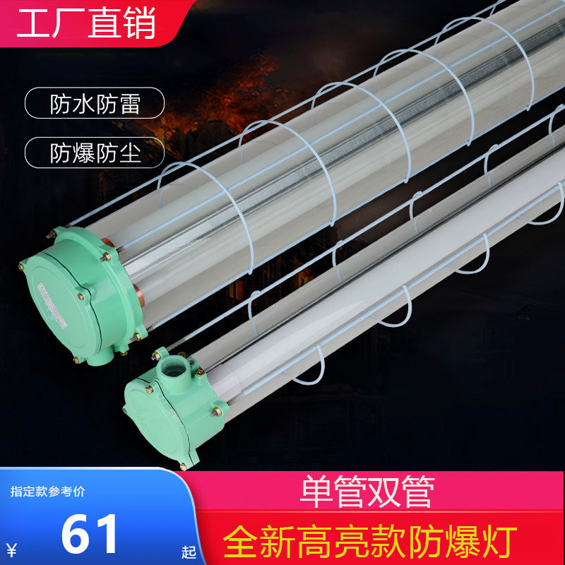 国标led防爆灯管隔爆型单双支工厂车间仓库厨房防尘水潮三防灯管