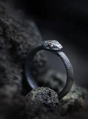 衔尾蛇活口戒指男情侣首饰女百搭配饰小众复古个性街头感饰品