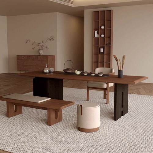 中古风实木喝茶桌椅组合家用小茶台2024新款端公室大板泡茶桌