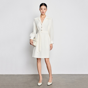 Evoca 设计感显瘦高腰白色裙 Verse商务通勤收腰连衣裙25早秋修身