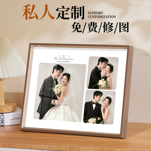 定制婚纱照摆台相框加做成三宫格相框打冲印洗照片结婚照相片相框