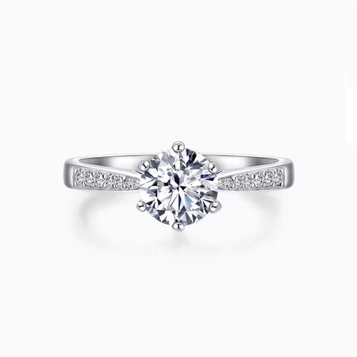 官网现货Pt950六爪钻戒铂金单排群镶钻石女戒指克拉求婚送女友