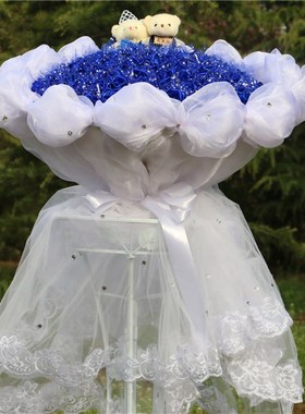 极速永生蓝玫瑰花 蓝色妖姬99朵仿真F花束 鲜花假花干花生日情人