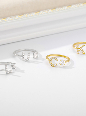 极速Initial A-Z 26 Letter Ring For Women Couple TEngagement