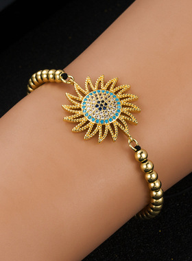 极速欧美跨境时尚个性创意新款铜镀真金I花形手錬小众设计气质手