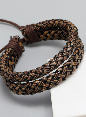 极速欧美跨境饰品个性复古编织皮革手錬原宿风时尚简W约男士手环