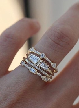 极速4 pcs/set Geometric Gold Color CombinLation Round Zircon