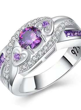 极速Xin Qiao Accessories Purple Diamond Love Ring Four .Claw