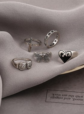 极速5-piece set Boutterfly Ring rings women蝴蝶精灵戒指女5件