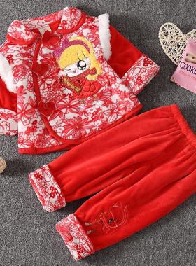 极速。新年拜年服婴儿q兔年一周岁女宝宝冬天婴幼儿过年红色唐装