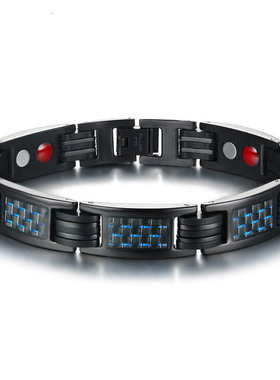 极速热销时尚个性饰品 蓝色碳纤维男士F磁性磁石多元素钛钢手链M-