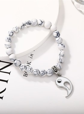 极速2022新款合金太极拼接情手錬D跨境爆款黑白天然石手串复古串