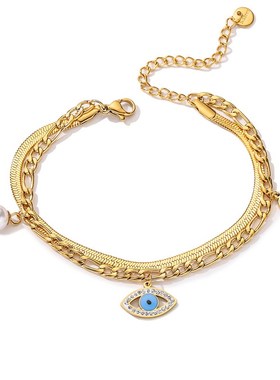 极速澳古 欧美时尚INS风双层叠戴个性眼睛钛钢锆石手錬.女小众简