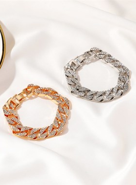 极速欧美粗链条手錬 ins风网红同款宽版闪钻手錬T街头潮酷蹦迪配